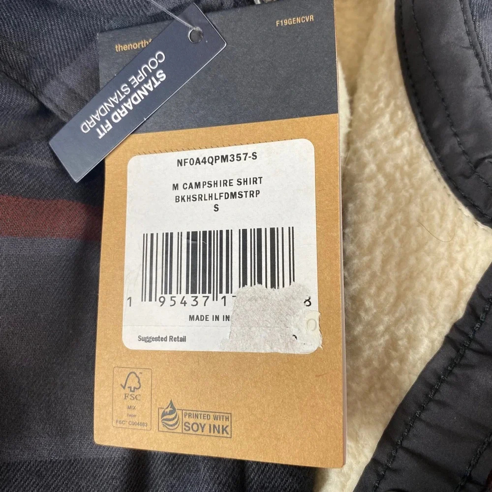 NWT The North Face Men Campshire Shirt Jacket Grey Rust Stripe Sherpa NF0A4QPM S